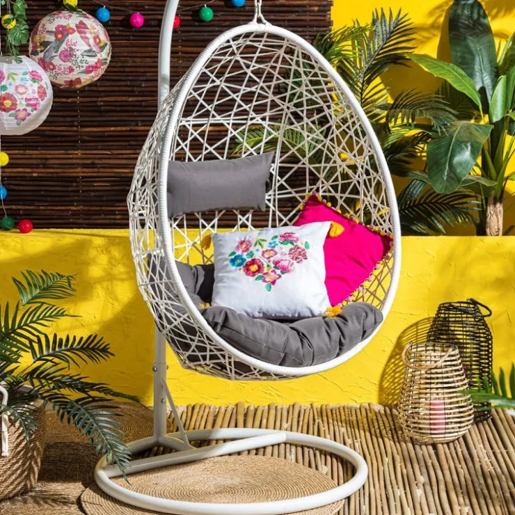 Xenos Hangstoel swing met standaard - wit - ø104x200 cm- Hangstoelen