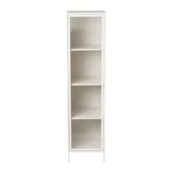 Xenos Hoge kast Luca met geribbeld glazen deurtje - offwhite - 160x42x40 cm- Kast Met Deuren
