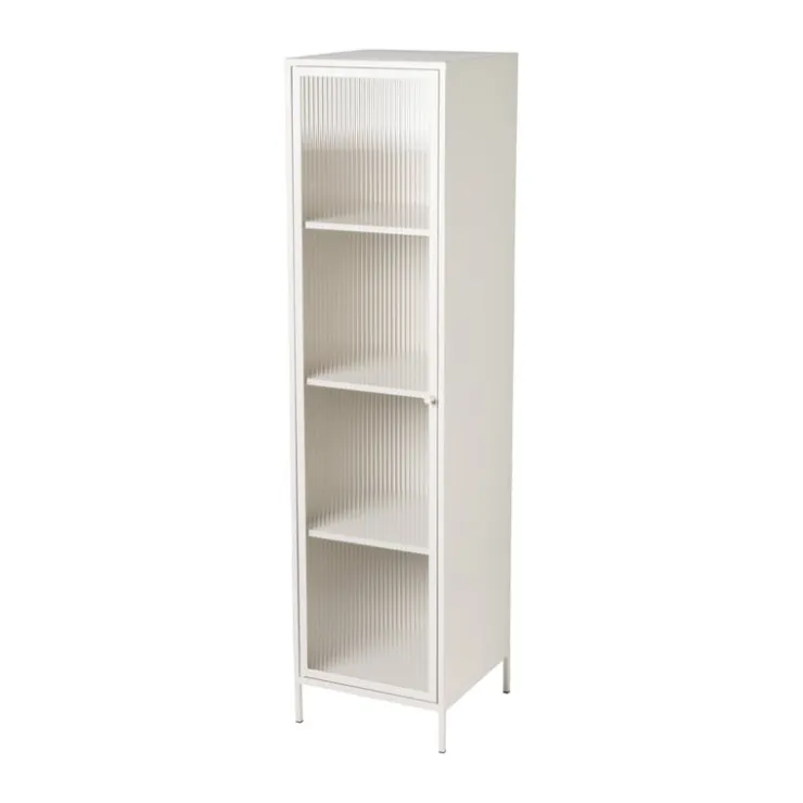 Xenos Hoge kast Luca met geribbeld glazen deurtje - offwhite - 160x42x40 cm- Kast Met Deuren