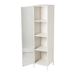 Xenos Hoge kast Luca met geribbeld glazen deurtje - offwhite - 160x42x40 cm- Kast Met Deuren
