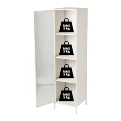 Xenos Hoge kast Luca met geribbeld glazen deurtje - offwhite - 160x42x40 cm- Kast Met Deuren