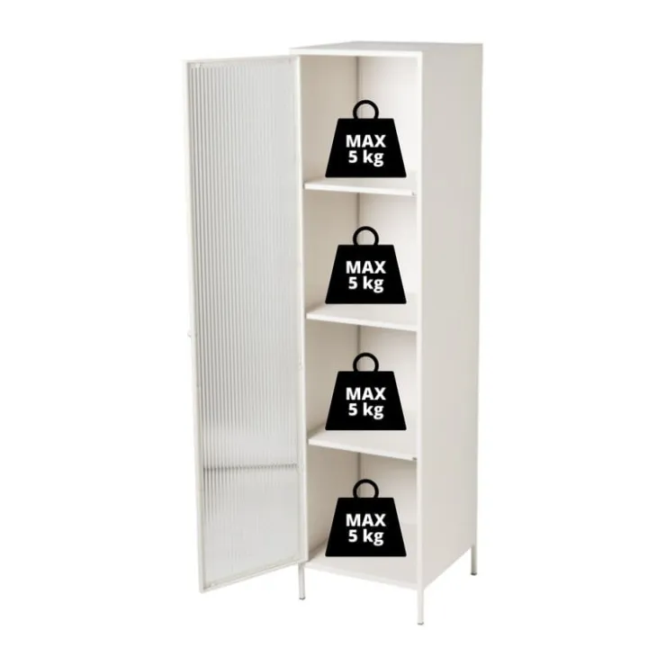 Xenos Hoge kast Luca met geribbeld glazen deurtje - offwhite - 160x42x40 cm- Kast Met Deuren