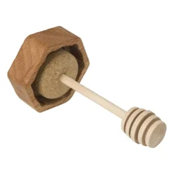 Xenos Honingpot met honinglepel - glas/bamboe - 9.6x9.9x5 cm- Voorraadpotten