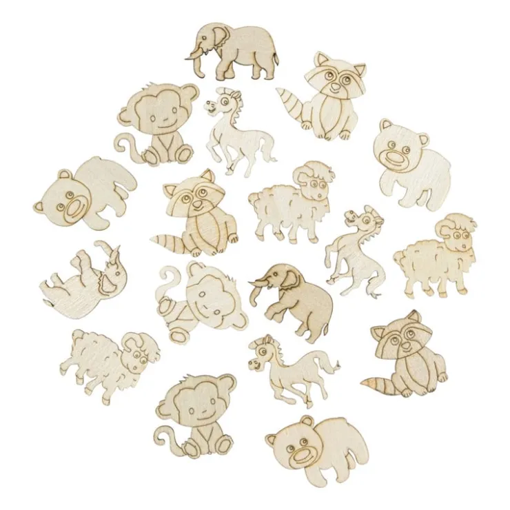 Xenos Houten dieren - bruin - set van 36- Knutselspullen