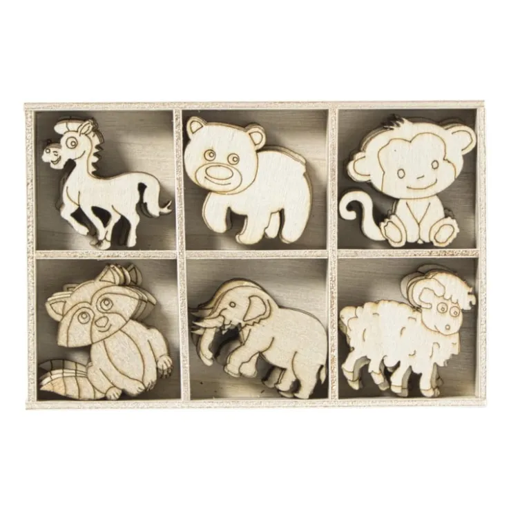 Xenos Houten dieren - bruin - set van 36- Knutselspullen