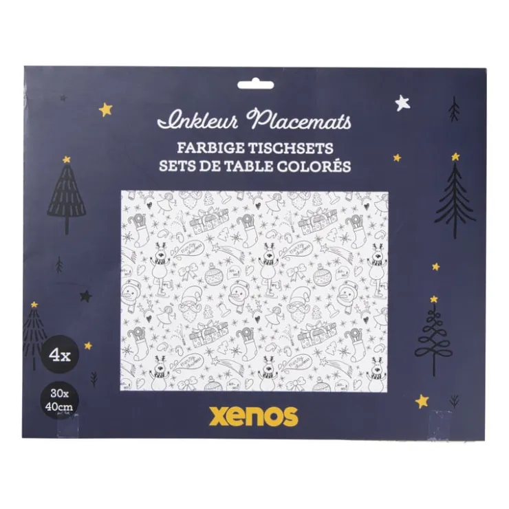 Xenos Inkleur placemat kerst - 40x30 cm - set van 4- Kerst Knutselen