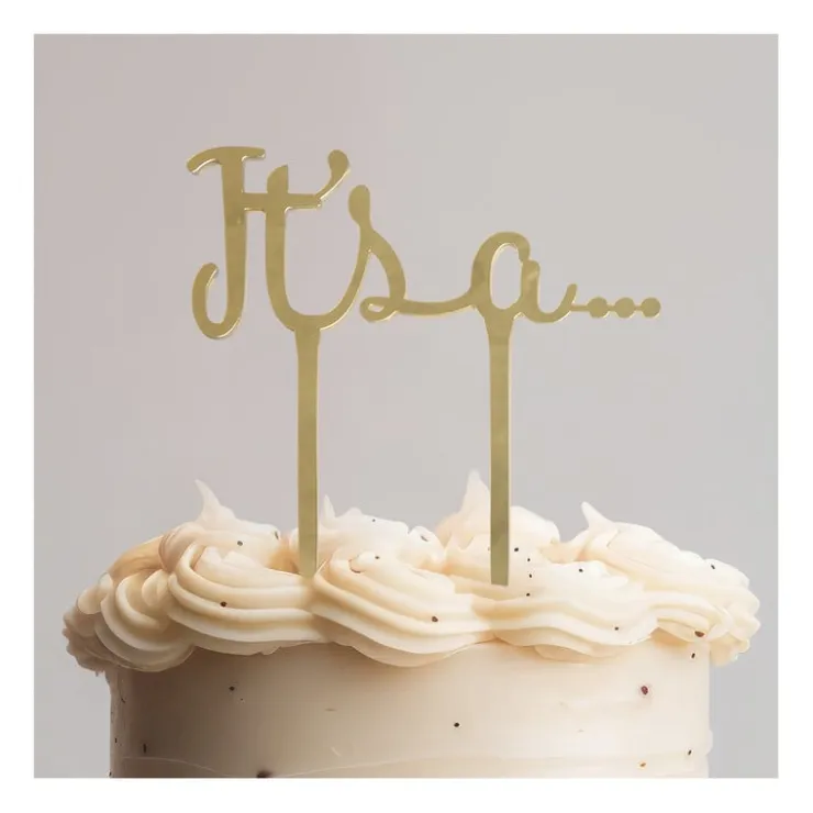 Xenos It's a… caketopper - goud- Babyshower