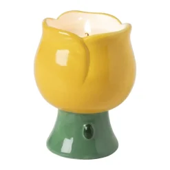 Xenos Kaars in bloemenschaaltje klein - geel/groen - ø7.3x10 cm- Sierkaarsen