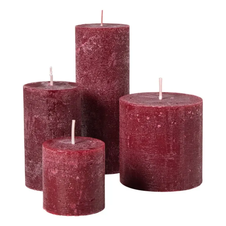 Xenos Kaars rustiek - bordeauxrood - ø7x18 cm- Kerstcadeaus|Stompkaarsen