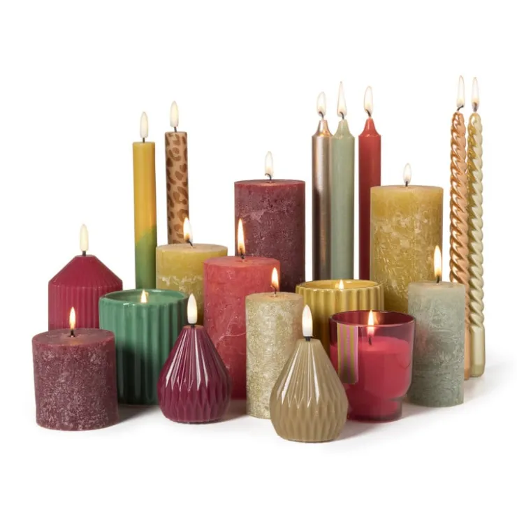 Xenos Kaars rustiek - bordeauxrood - ø7x18 cm- Kerstcadeaus|Stompkaarsen