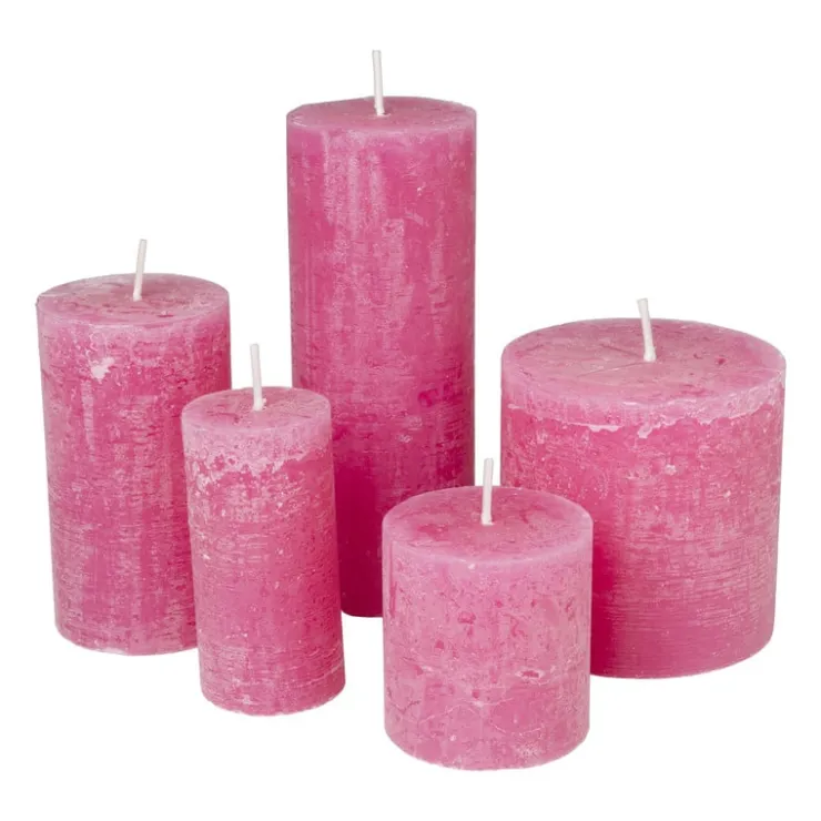 Xenos Kaars rustiek - roze - ø7x18 cm- Stompkaarsen