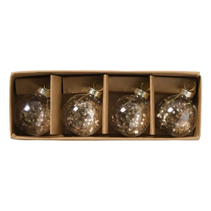 Xenos Kaarthouders kerstballen - champagnekleurig - set van 4- Kerst Inpakken|Kerst Knutselen