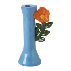 Xenos Kandelaar bloem - blauw/oranje - ø10.7x18.3 cm- Kandelaars