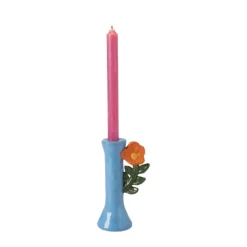Xenos Kandelaar bloem - blauw/oranje - ø10.7x18.3 cm- Kandelaars