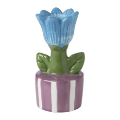 Xenos Kandelaar bloem - blauw/paars - ø8.8x17.4 cm- Kandelaars