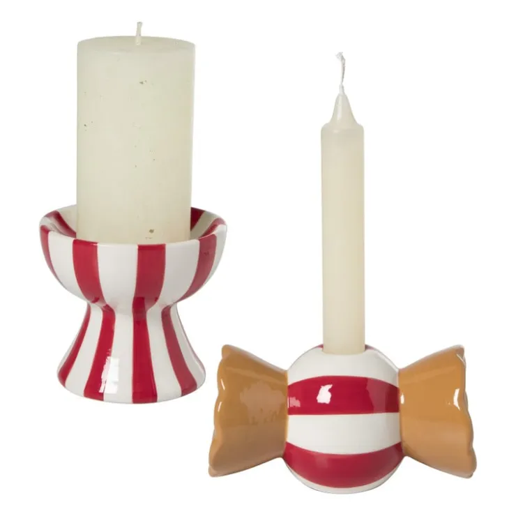 Xenos Kandelaar candy cane - rood/wit - ø7x13 cm- Kandelaars