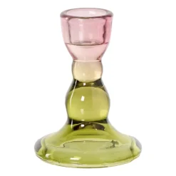 Xenos Kandelaar duo - roze/groen - ø6.5x8.8 cm- Kandelaars