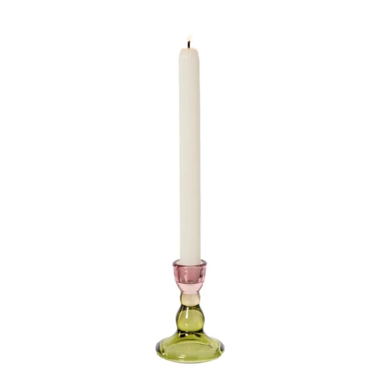 Xenos Kandelaar duo - roze/groen - ø6.5x8.8 cm- Kandelaars