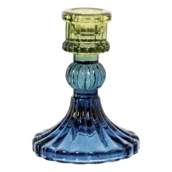 Xenos Kandelaar glas klein - groen/blauw - ø7.8x10 cm- Kandelaars
