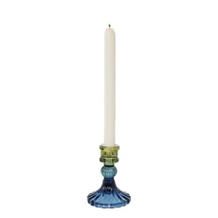 Xenos Kandelaar glas klein - groen/blauw - ø7.8x10 cm- Kandelaars