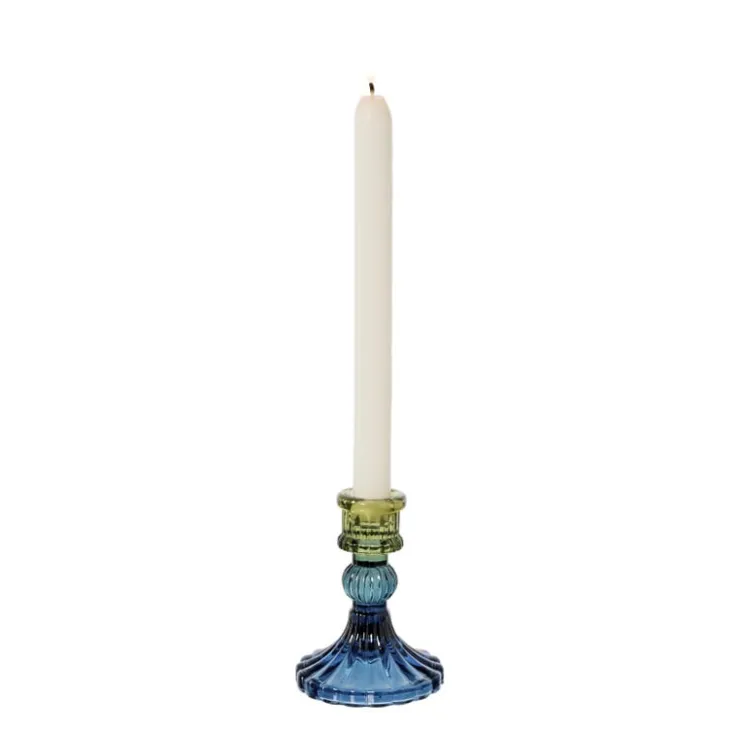 Xenos Kandelaar glas klein - groen/blauw - ø7.8x10 cm- Kandelaars