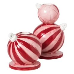 Xenos Kandelaar kerstbal groot - rood/roze - ø7.8x12.5 cm- Kandelaars