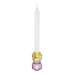 Xenos Kandelaar kristal - roze/geel - ø5.5x9 cm- Kerstcadeaus|Kandelaars