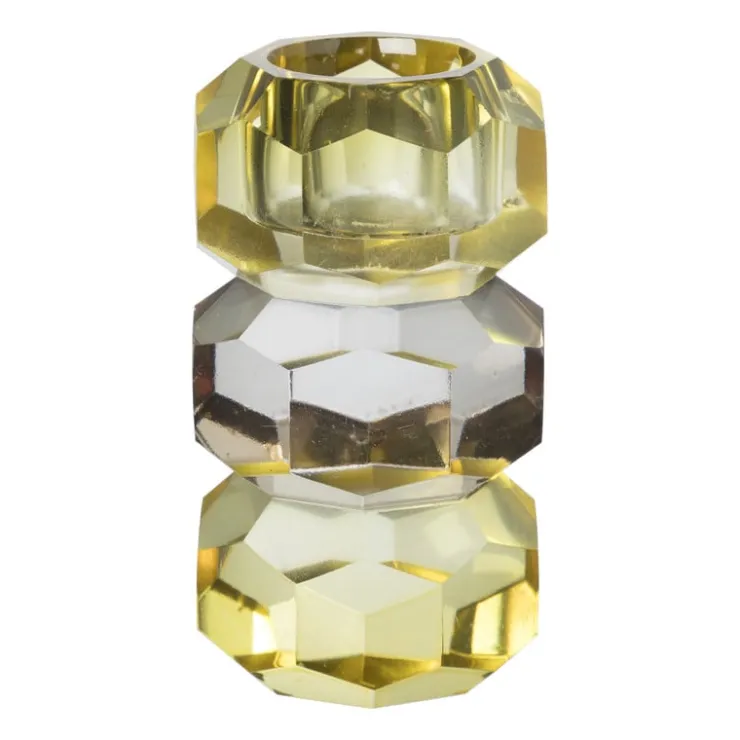 Xenos Kandelaar kristal 3-laags - geel/helder - 4x4x7 cm- Kandelaars