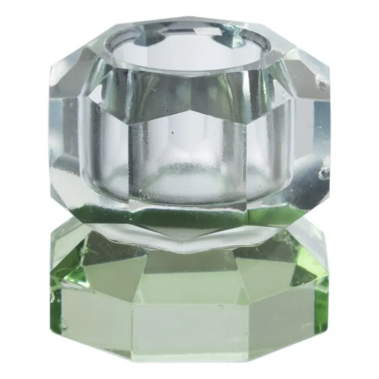 Xenos Kandelaar kristal 2-laags - blauw/groen - 4x4x4 cm- Kandelaars