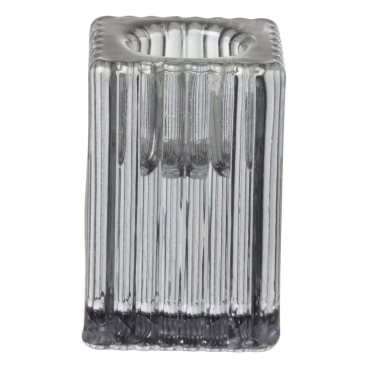 Xenos Kandelaar rib glas - grijs - 4x4x6 cm- Kandelaars