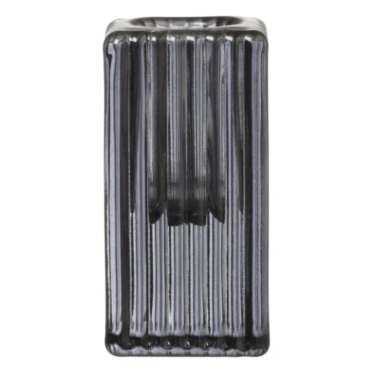 Xenos Kandelaar rib glas - grijs - 4x4x8 cm- Kandelaars