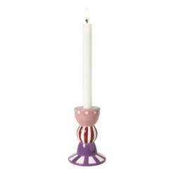 Xenos Kandelaar streep stip hoog - multikleur - ø8.5x12 cm- Kandelaars