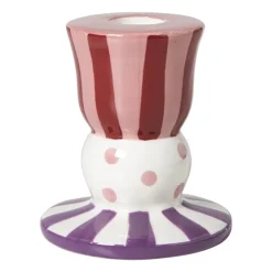 Xenos Kandelaar streep stip laag - multikleur - ø8x9 cm- Kandelaars