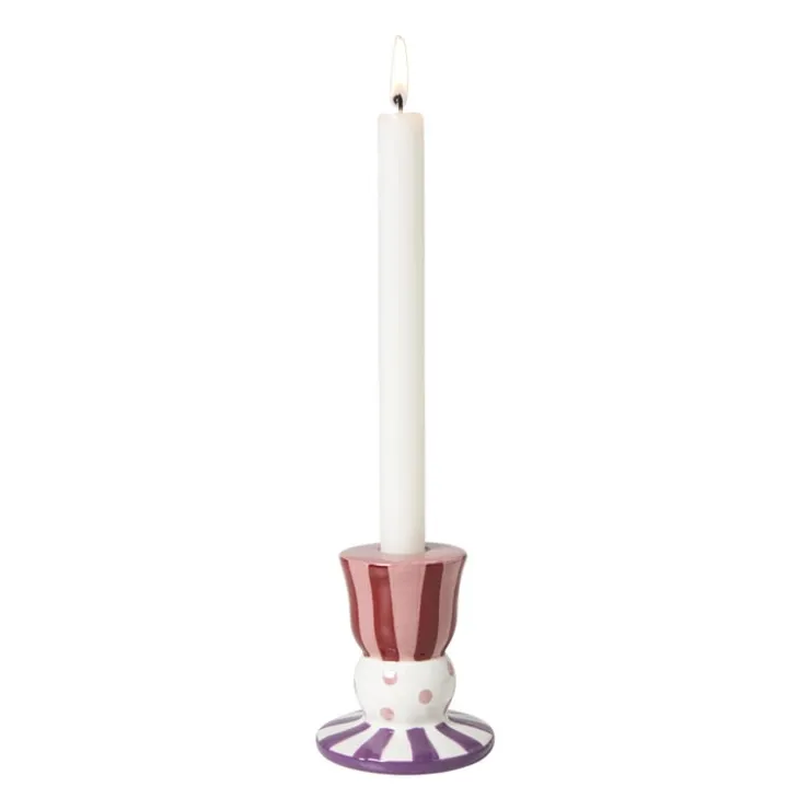 Xenos Kandelaar streep stip laag - multikleur - ø8x9 cm- Kandelaars
