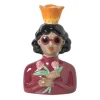 Xenos Kandelaar vrouw met bloemen - roze - 19.5x13x9 cm- Kandelaars