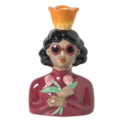 Xenos Kandelaar vrouw met bloemen - roze - 19.5x13x9 cm- Kandelaars