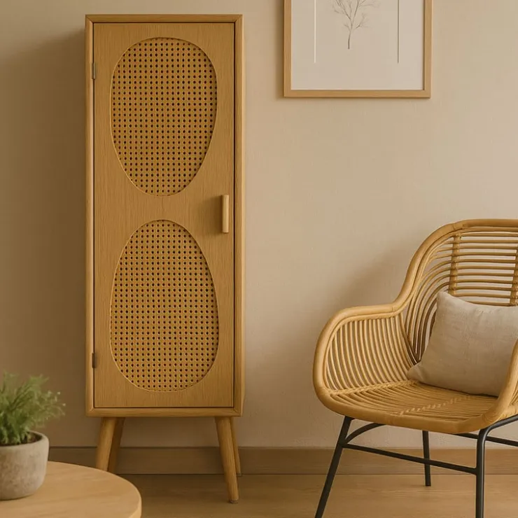Xenos Kast Flores hoog met ovalen vlakken - bruin - 125x40x37.5 cm- Kast Met Deuren