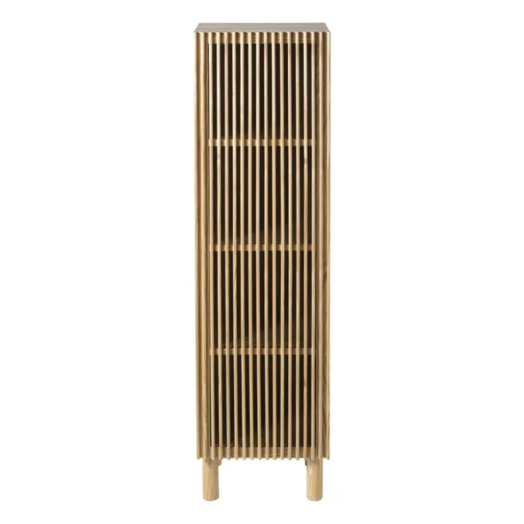 Xenos Kast Japandi smal - bruin - 145x40x33 cm- Kast Met Deuren