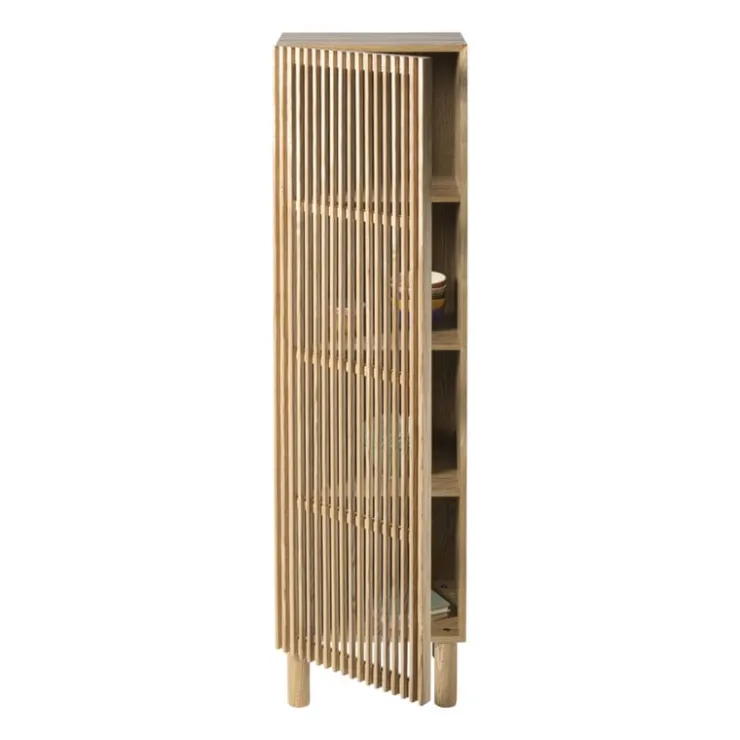 Xenos Kast Japandi smal - bruin - 145x40x33 cm- Kast Met Deuren