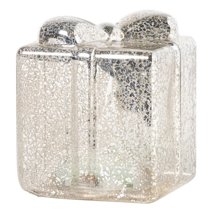 Xenos Kerst glas cadeau met LED lampjes - 10.2x8.8x8.8 cm- Kerstverlichting