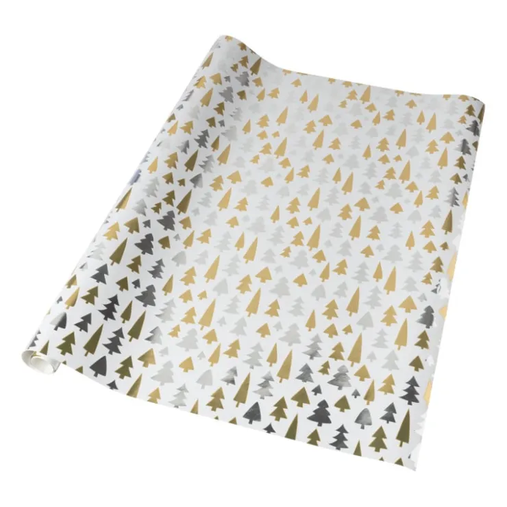 Xenos Kerst inpakpapier boom - zilver/goud - 70x200 cm- Kerst Inpakken
