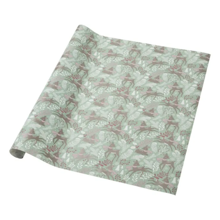Xenos Kerst inpakpapier rendier - groen - 70x200 cm- Kerst Inpakken