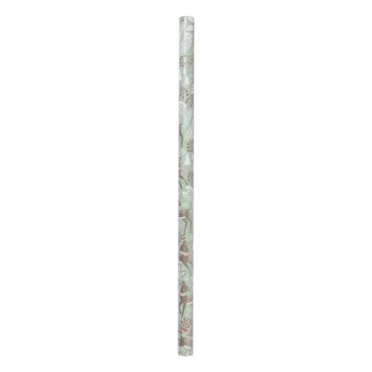 Xenos Kerst inpakpapier rendier - groen - 70x200 cm- Kerst Inpakken