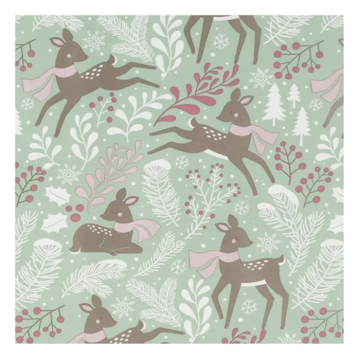 Xenos Kerst inpakpapier rendier - groen - 70x200 cm- Kerst Inpakken