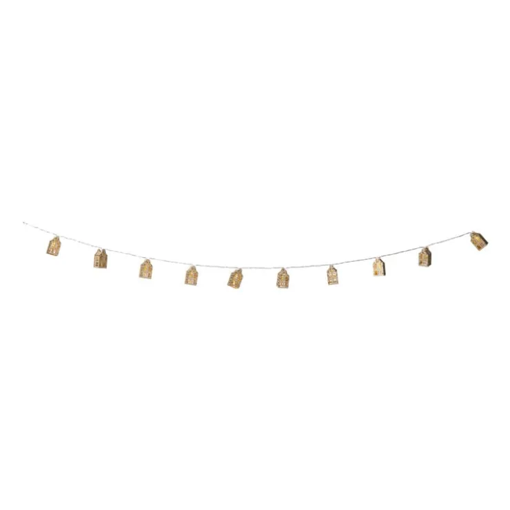 Xenos Kerst lichtslinger met huisjes - goudkleurig - 135 cm- Kerstverlichting|Kerstboom Verlichting