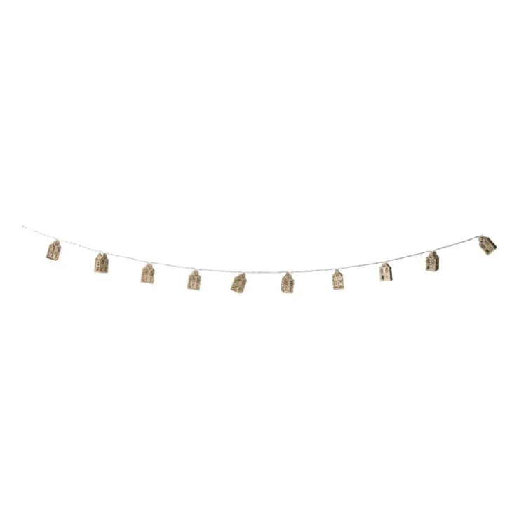 Xenos Kerst lichtslinger met huisjes - goudkleurig - 135 cm- Kerstverlichting|Kerstboom Verlichting