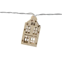 Xenos Kerst lichtslinger met huisjes - goudkleurig - 135 cm- Kerstverlichting|Kerstboom Verlichting