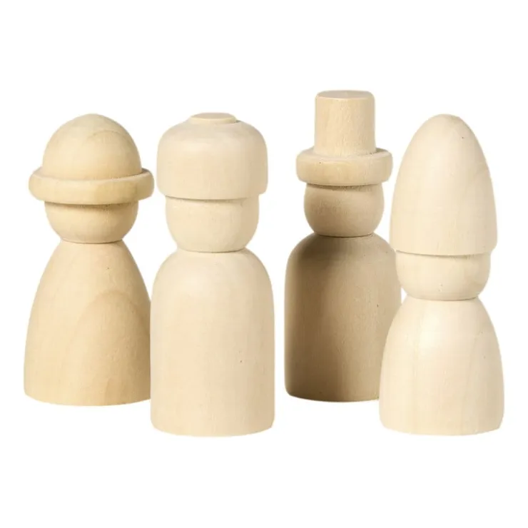 Xenos Kerst poppetjes - hout - set van 4- Kerst Knutselen