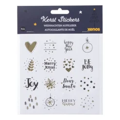 Xenos Kerst stickervel - wit/goud/zwart - set van 12- Stickers|Kerst Inpakken