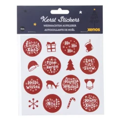 Xenos Kerst stickervel - wit/rood - set van 12- Stickers|Kerst Inpakken